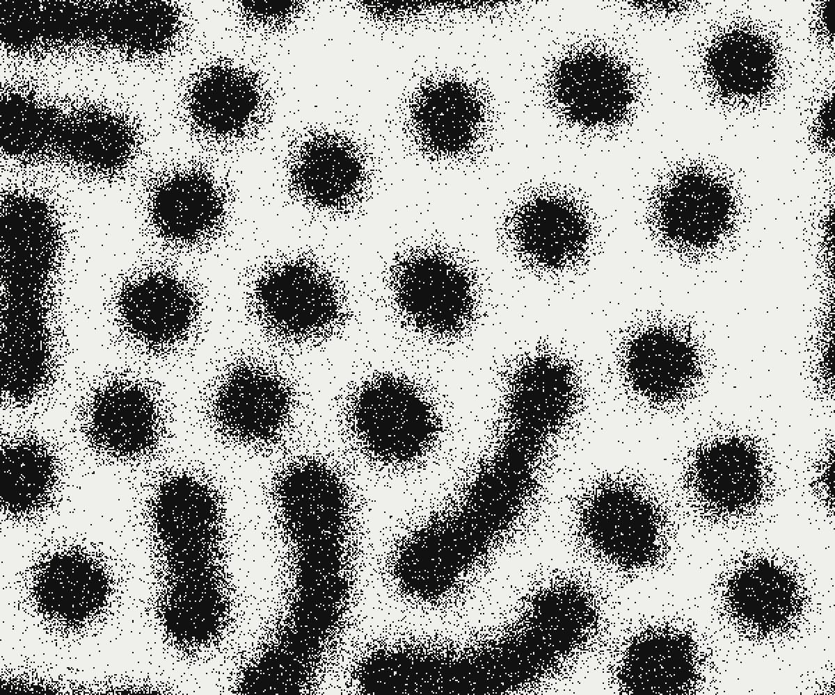 Cellular: dithered still of the reaction-diffusion scene